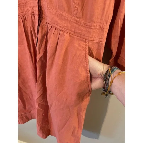 Eileen Fisher Linen Blend Salmon Pink Shirt Dress - Picture 3 of 9